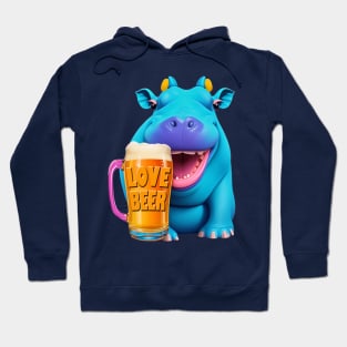 Smiling hippo with a beer mug Hoodie